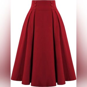 Wine Red Belle Poque A-Line Midi Skirt Size M
